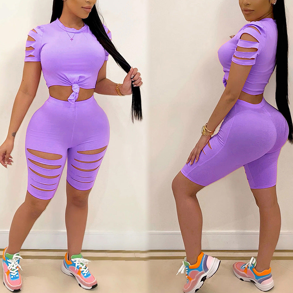  K's Clothing Women's Casual Sports Suit with Ripped Details